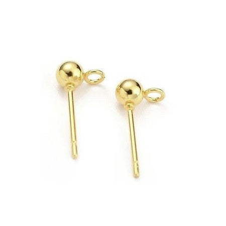 Stud Earring Findingd with 4 mm ball and eye, Stainless Steel 304