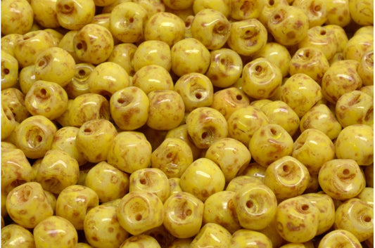 Mushroom Button Beads, White Travertin Beige Yellow Spotted (02010-86800-33303), Glass, Czech Republic