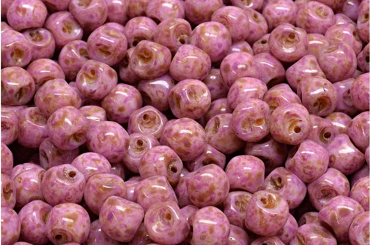 Mushroom Button Beads, White Travertin Pink Spotted (02010-86800-33306), Glass, Czech Republic