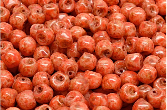 Mushroom Button Beads, White Travertin Beige Orange Spotted (02010-86800-33307), Glass, Czech Republic