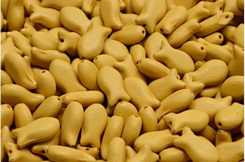 OUTLET 10 grams Simple Fish Beads, 10 x 6 mm, White Opal Bright Dark Yellow Matte (02020-22M03), Glass, Czech Republic