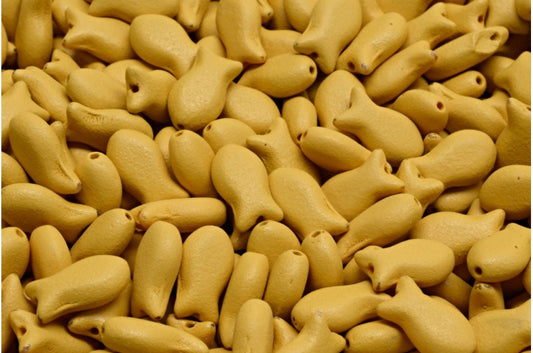 OUTLET 10 grams Simple Fish Beads, 10 x 6 mm, White Opal Bright Dark Yellow Matte (02020-22M03), Glass, Czech Republic