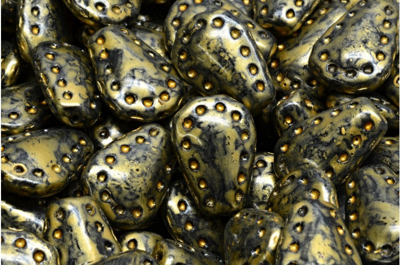 Lacy Tear Beads, Black Gold Splash (23980-86720), Glass, Czech Republic