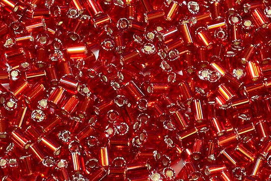 Bugles Preciosa Ornela Rocailles Seed Beads, Transp. Red, Silver Lined (97070), Glass, Czech Republic