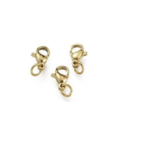 Clasp Lobster with Connecting Ring, Stainless Steel + Gold Color