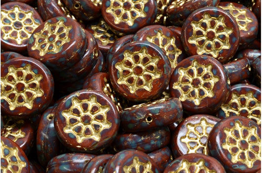 扁圆形，带船舵，不透明棕色石灰华，金色内衬（13600-86800-54302），玻璃，捷克共和国