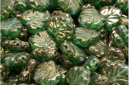 OUTLET 10 grams Maple Leaf Beads, 13 x 11 mm, Transparent Green Terracotta Violet (50420-15496), Glass, Czech Republic