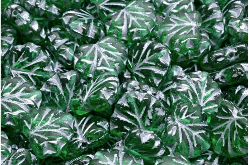 OUTLET 10 grams Maple Leaf Beads, 13 x 11 mm, Transparent Green Silver Lined (50420-54301), Glass, Czech Republic