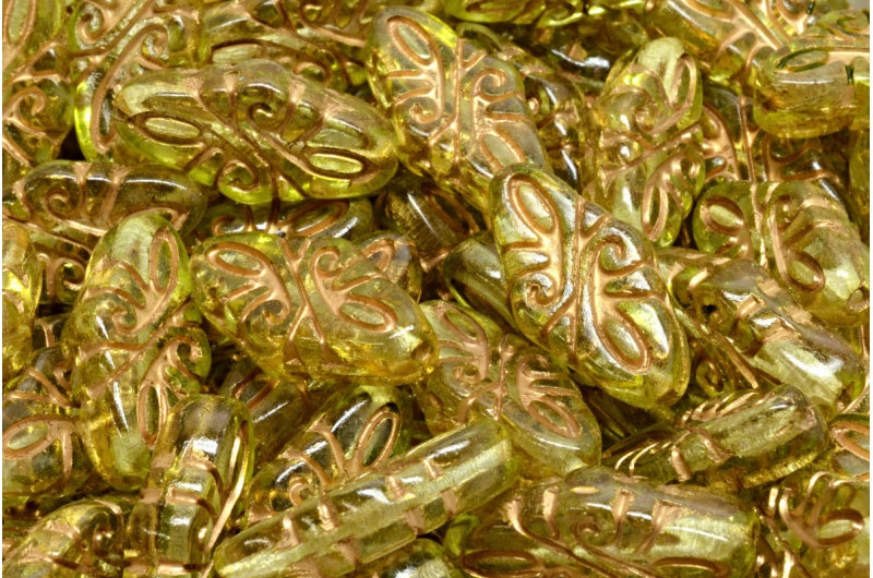 Arabesque Beads, Crystal Gold Lined Light Green (00030-54302-34310), Glass, Czech Republic