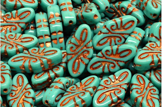 Arabesque Beads, Turquise Copper Lined (63140-54319), Glass, Czech Republic