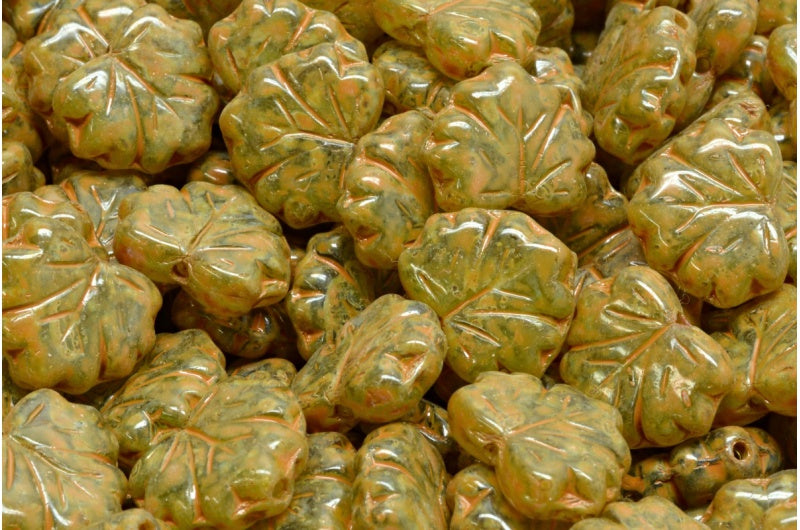 枫叶珠，透明绿石灰华橙色斑点（50220-86800-33302），玻璃，捷克共和国