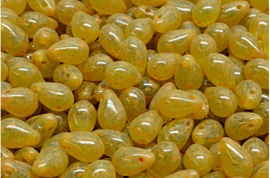 Drop Beads, Transparent Green Light Yellow (50800-34302), Glass, Czech Republic