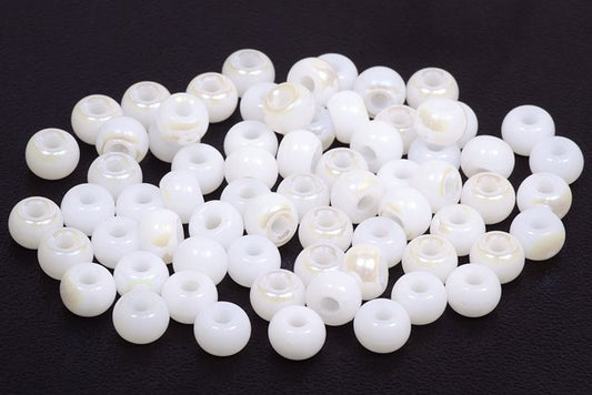 Rocailles Pressed Seed Beads, White Ab (03000-28301), Glass, Czech Republic