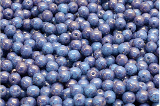 Round Druck Beads, Turquoise Blue Terracotta Violet (63030-15496), Glass, Czech Republic