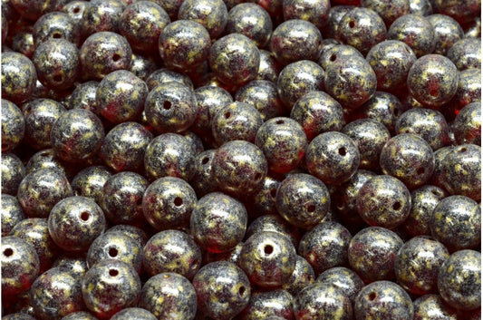 Round Druck Beads, Transparent Red Light Yellow (90110-34302), Glass, Czech Republic