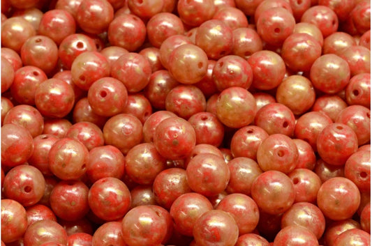 ラウンドドラックビーズ、グリーンパープルゴールドスプラッシュ（95000-86720）、ガラス、チェコ共和国