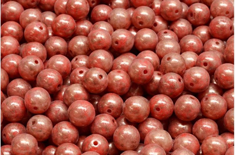 ラウンドドラックビーズ、グリーンパープルコッパースプラッシュ（95000-86750）、ガラス、チェコ共和国