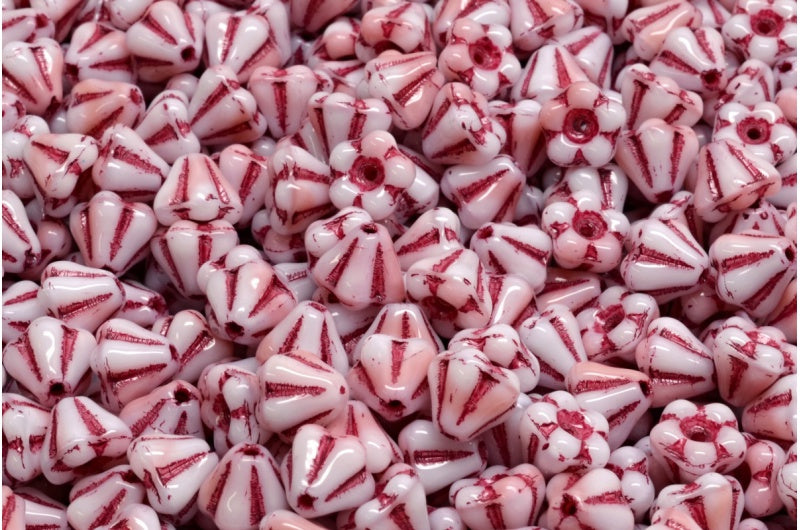 Bell Flower Beads, Pink Red Lined (07724-54314), Glass, Czech Republic