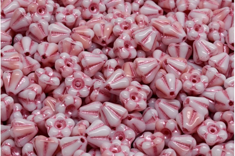Bell Flower Beads, Pink Pink Lined (07724-54321), Glass, Czech Republic