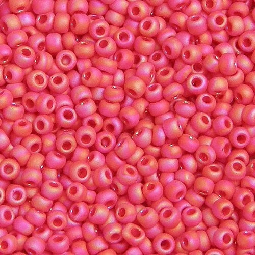 TOHO Round Glass Seed Beads, Opaque Rainbow Frosted Cherry (#405F), Glass, Japan