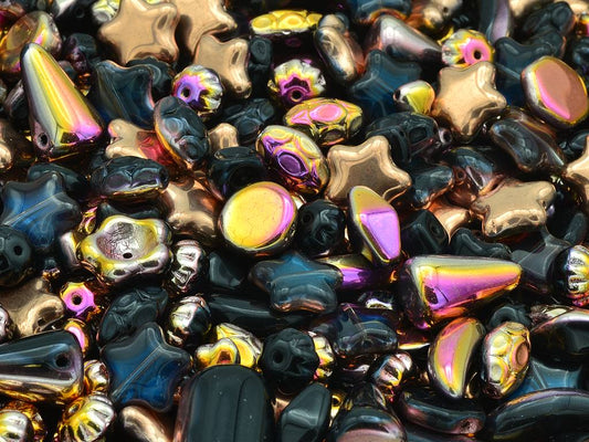 Einfarbiger Mix aus gepressten Perlen, Black Capri Gold (23980-27137), Glas, Tschechische Republik