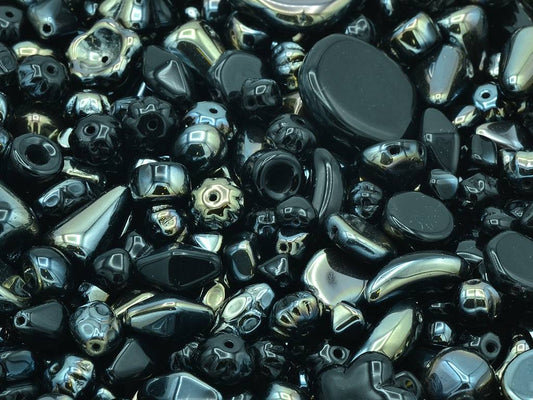 One Color Mix of Pressed Beads, Black Chrome (23980-27401), Glass, Czech Republic