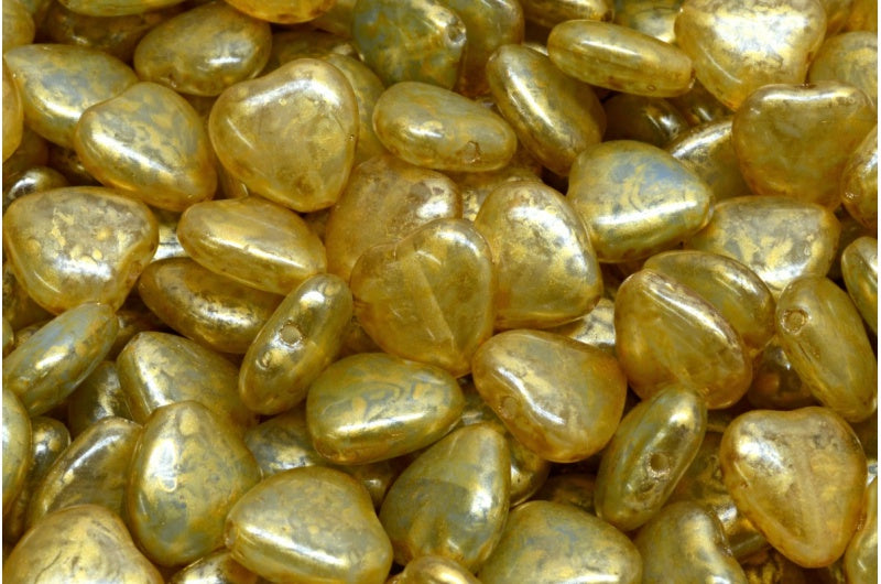 ハートビーズ、R0331 ゴールドスプラッシュ（R0331-86720）、ガラス、チェコ共和国