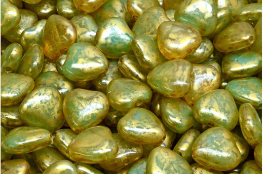 ハートビーズ、R0631 ゴールドスプラッシュ（R0631-86720）、ガラス、チェコ共和国