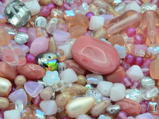 Mixed Glass Beads different shapes Mix, pink (), Bohemia Crystal Glass, Czechia MIX OUTLET