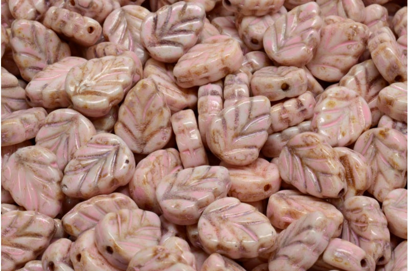 Mint Leaf Beads, White Travertin Warm Purple Spotted (02010-86800-33304), Glass, Czech Republic