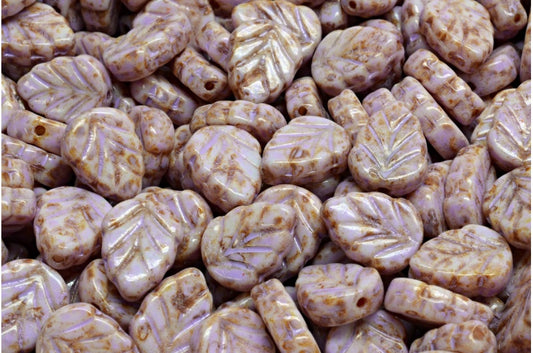 Mint Leaf Beads, White Travertin Cold Purple Spotted (02010-86800-33305), Glass, Czech Republic