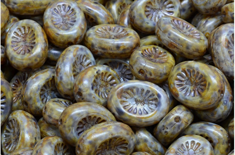 OUTLET 10 grams Kiwi Beads, 14 x 10 mm, White Purple Brown Luster Spotted (02010-65329), Glass, Czech Republic