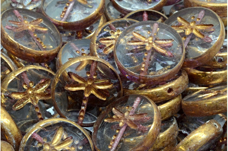Table Cut Dragonfly Beads, Crystal Brass (00030-90215), Glass, Czech Republic