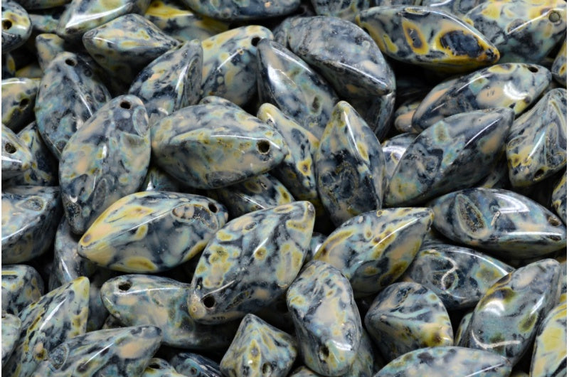 扭纹珠，黑色石灰华米色石灰华斑点 (23980-86800-33301)，玻璃，捷克共和国