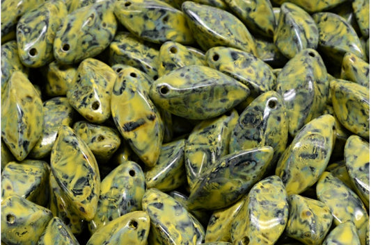 扭纹珠，黑色石灰华米色黄色斑点（23980-86800-33303），玻璃，捷克共和国