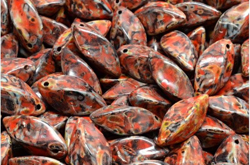 ツイストビーズ、ブラックトラバーチンベージュオレンジスポット（23980-86800-33307）、ガラス、チェコ共和国