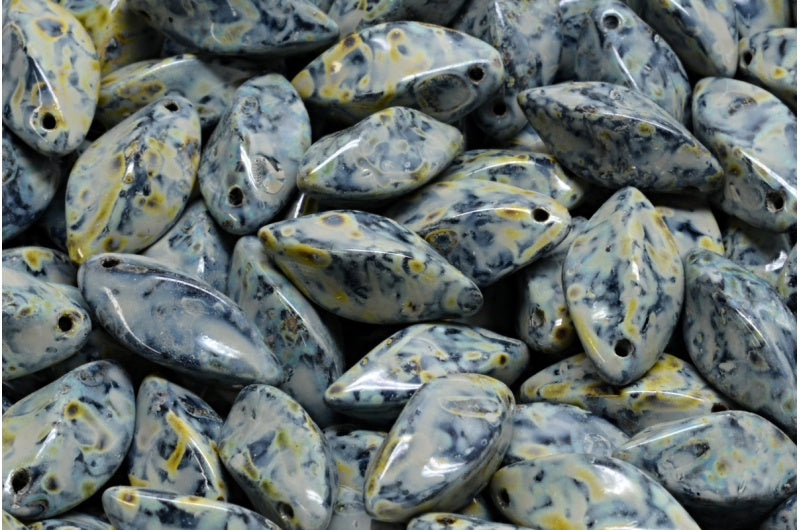 扭纹珠，黑色石灰华米色斑点 (23980-86800-33312)，玻璃，捷克共和国