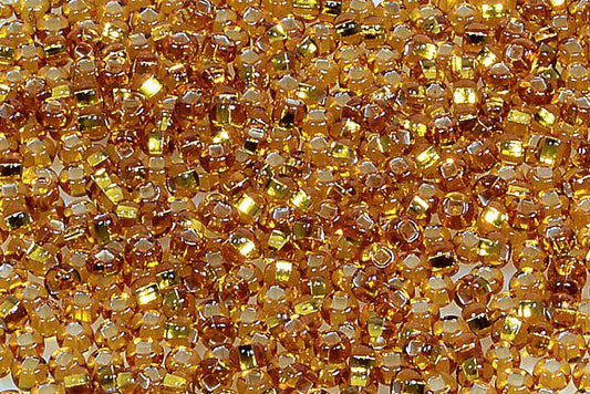 Round Preciosa Ornela Rocailles Seed Beads, Topaz, Silver Lined (17070), Glass, Czech Republic