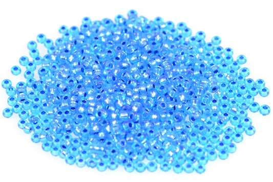 Round Preciosa Ornela Rocailles Seed Beads, Blue-Green Dyed Crystal, Silver Lined (18265), Glass, Czech Republic