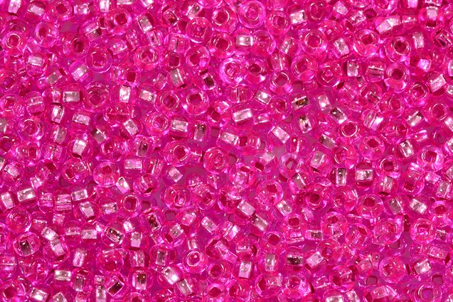 Round Preciosa Ornela Rocailles Seed Beads, Pink Dyed Crystal, Silver Lined (18277), Glass, Czech Republic