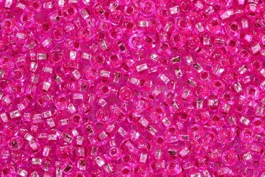 Round Preciosa Ornela Rocailles Seed Beads, Pink Dyed Crystal, Silver Lined (18277), Glass, Czech Republic