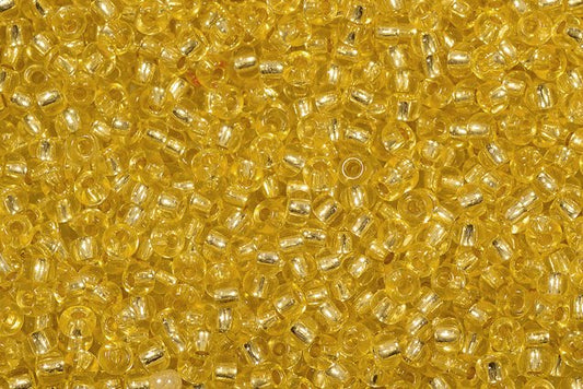 Round Preciosa Ornela Rocailles Seed Beads, Yellow Dyed Crystal, Silver Lined (18286), Glass, Czech Republic