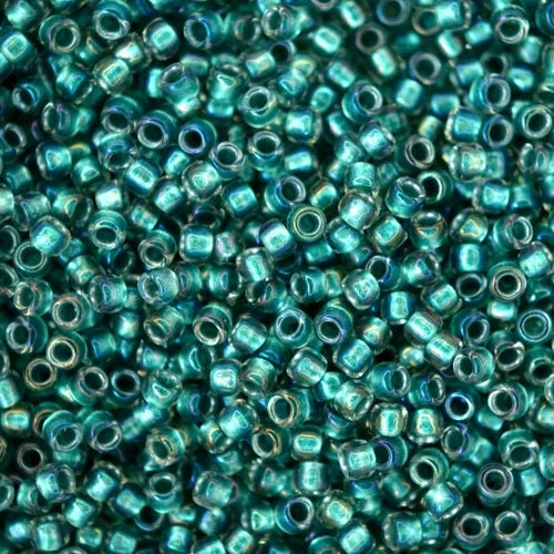 TOHO Round Glass Seed Beads, Inside Col.Rainbow Cry/Teal Lined (#264), Glass, Japan