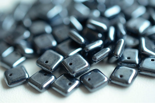 Squarelet Beads, Black Hematite (23980-14400), Glass, Czech Republic