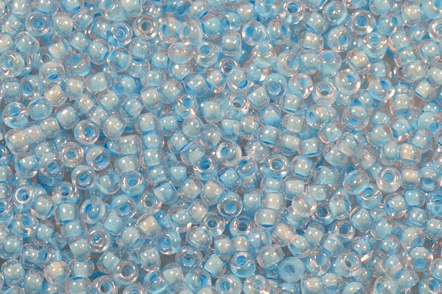 Round Preciosa Ornela Rocailles Seed Beads, Crystal, Colour Lined Blue-Green, Sfinx (38163), Glass, Czech Republic