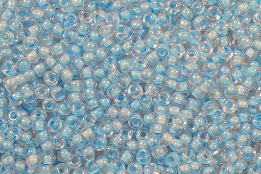 Round Preciosa Ornela Rocailles Seed Beads, Crystal, Colour Lined Blue-Green, Sfinx (38163), Glass, Czech Republic