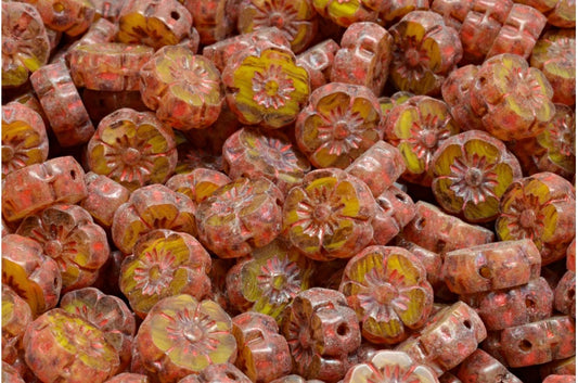 桌切夏威夷花珠，黄色石灰华米色橙色斑点 (R0812-86800-33307)，玻璃，捷克共和国