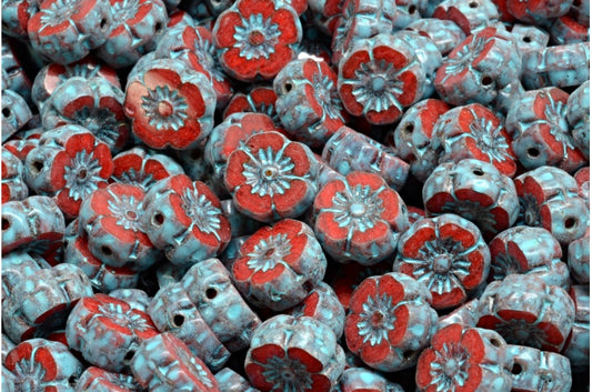 桌切夏威夷花珠，R0932 石灰华绿松石斑点 (R0932-86800-33309)，玻璃，捷克共和国