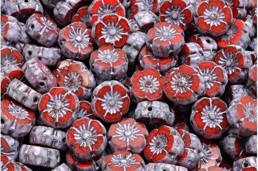 テーブルカットハワイフラワービーズ、R0932 トラバーチン コールドパープルスポッテッド (R0932-86800-33305)、ガラス、チェコ共和国