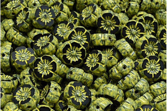 夏威夷花桌切珠，黑色米黄色斑点 (23980-33303)，玻璃，捷克共和国